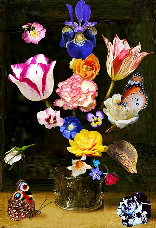 A BOUQUET OF FLOWERS IN A GLASS VASE
