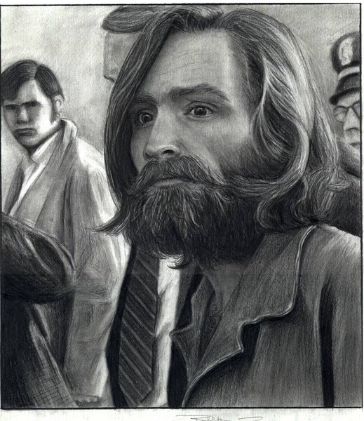 charles manson court illustration