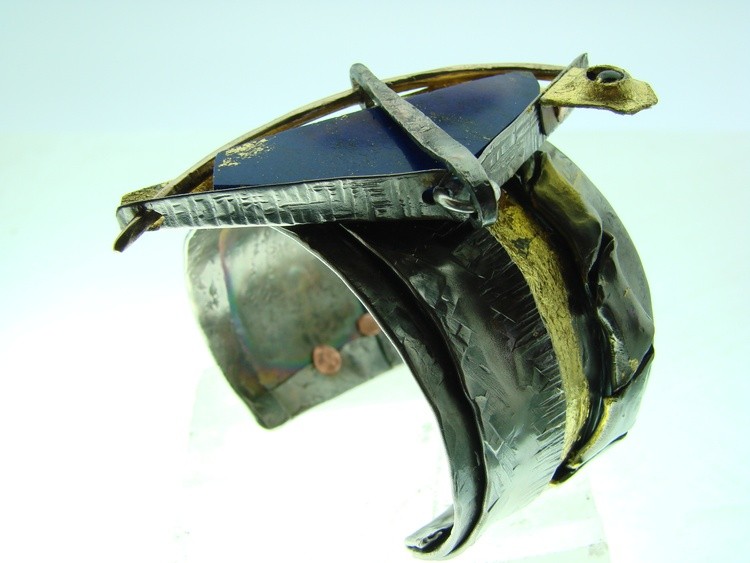 Titanium Wearable Art  ,lapis lazuli ,Gold Bracelet Art- Fashion- Orion Nebula .GomolkArt Line Studi