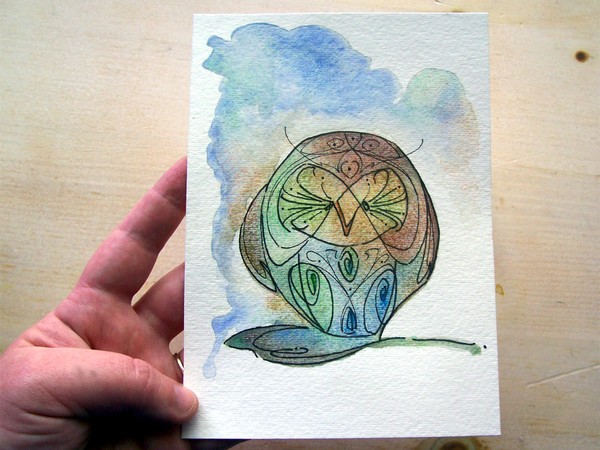 Owlette. Mix Media Mini Painting.