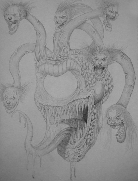 some kinda beholder,creepy clown heads