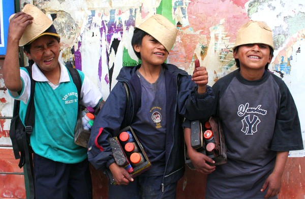 Shoeshine Boys Hamming It Up in Quito