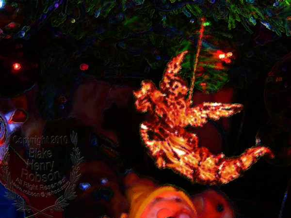 Christmas tree, ornaments, tinsel & colorful light
