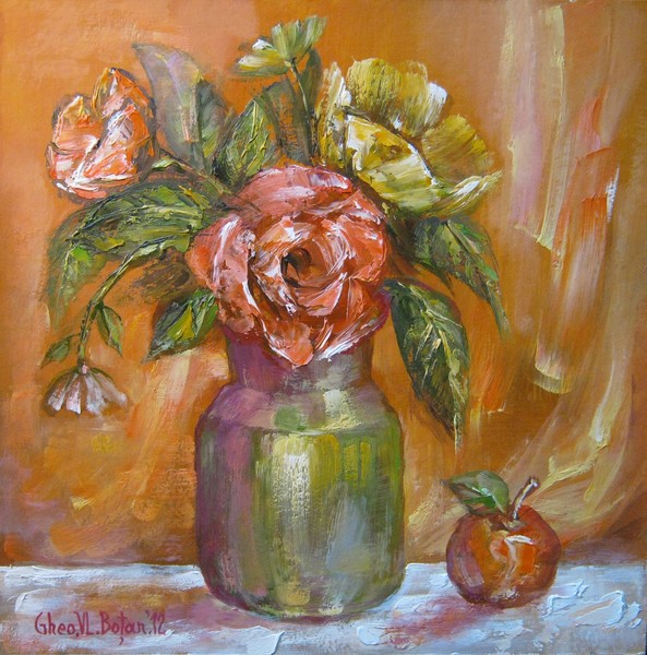 'STILLIFE WHITH ROSES'-OIL/PANEL