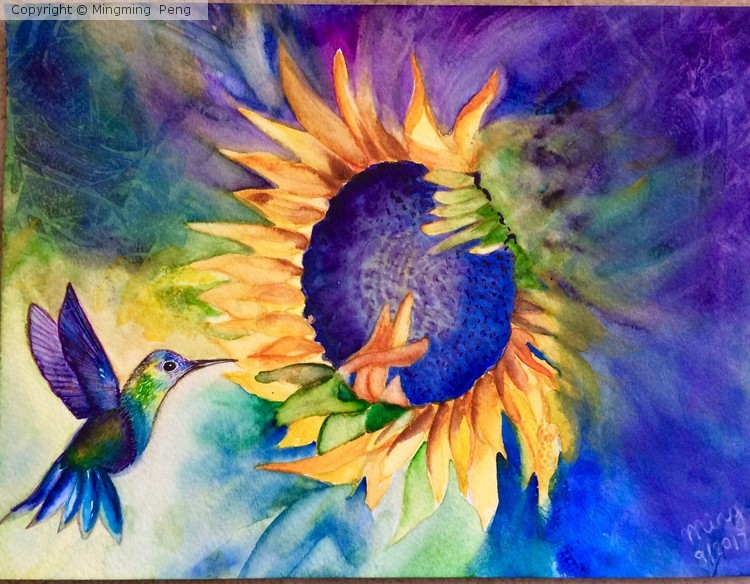 Sunflower and Hummingbird 
