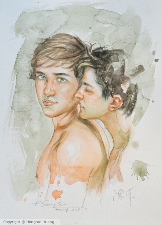 Watercolor Portrait of men