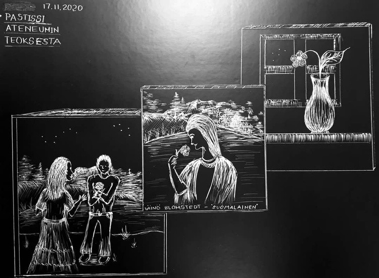 A small comic serie -work based on a pastiche of well-known artwork suomalainen that was created by 