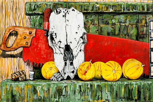 Skull, Saw Still Life
