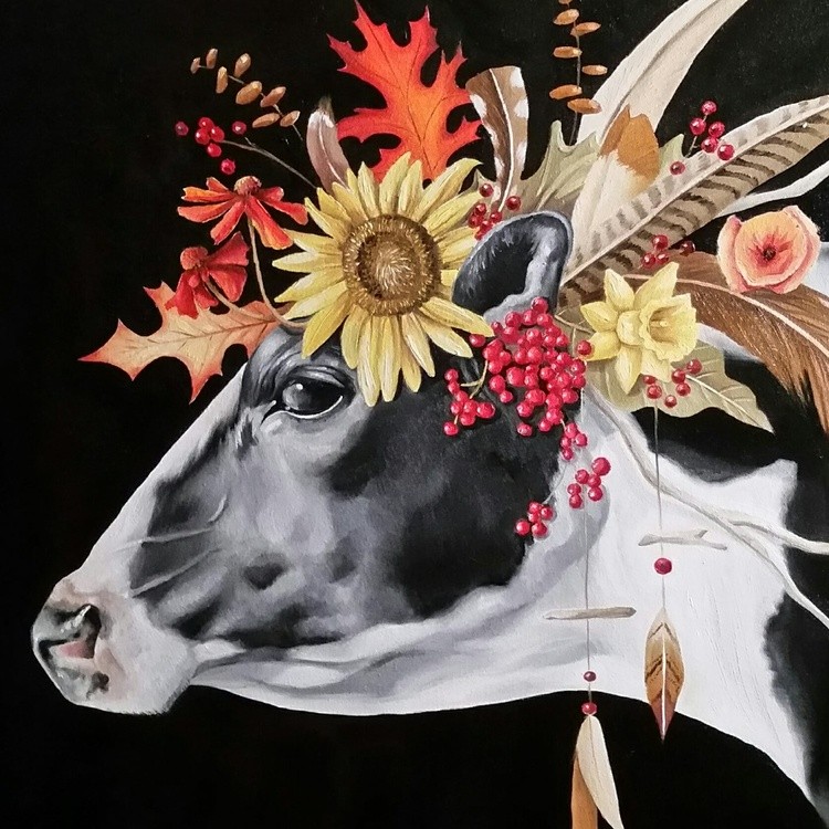 Cow wearing flowers