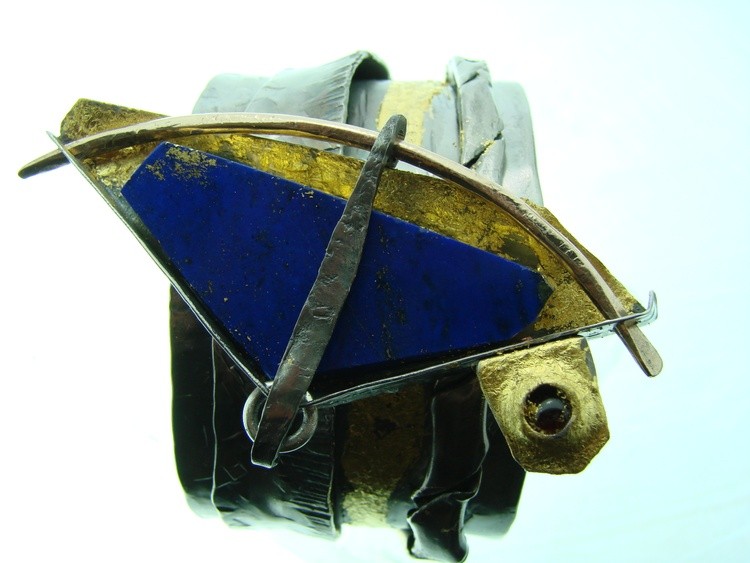 Titanium Wearable Art ,lapis lazuli ,Gold Bracelet Art- Fashion- Orion Nebula .GomolkArt Line Studi 