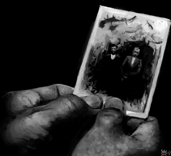 Holding old pictures