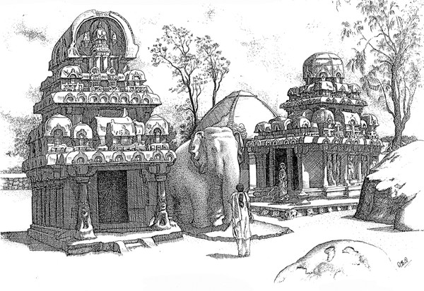 File19th century sketch of lion at Durga ratha Mamallapuram monument  Tamil Nadu Indiajpg  Wikimedia Commons