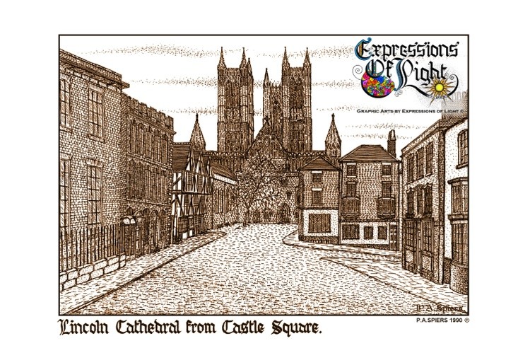 ExpoLight-Graphic-Arts-Lincoln-Cathedral-Castle-Square-1990-0001 (Pen-&-Ink-Sepia-SP)
