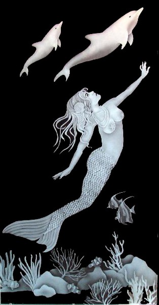 Mermaid etched in glass