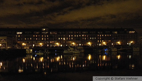 Boston's waterfront by night