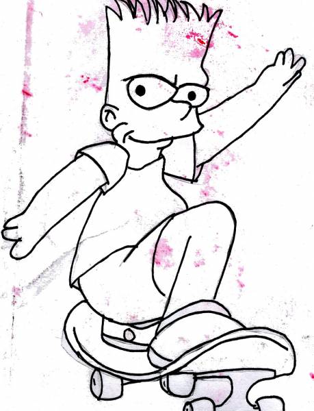 My red  pastel-damaged Bart Simpson drawing