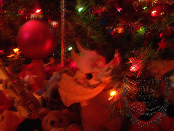 Christmas tree, ornaments, tinsel & colorful light