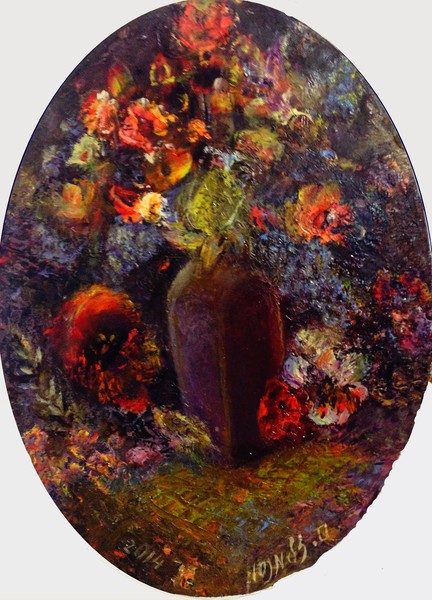 Flowers in a violet vase
