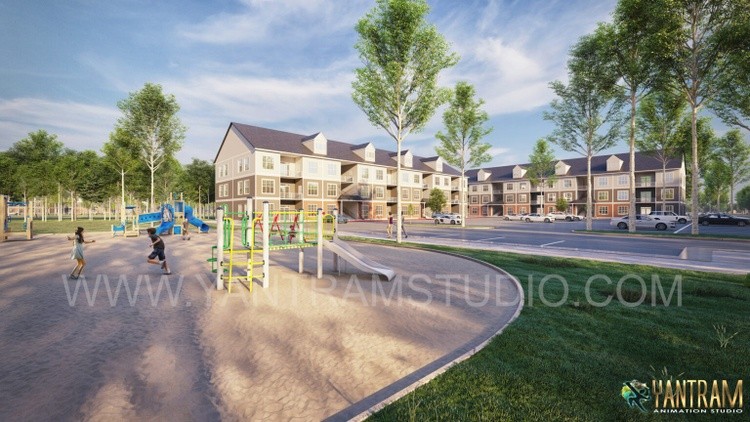 Exterior Rendering Services to Elegant Residential Apartment by Yantram 3d Architectural 