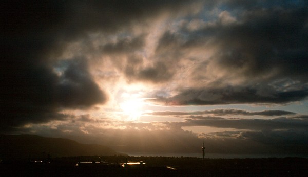 Sunset in Trondheim in thunder storm