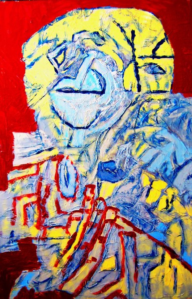 Personage in red , blue, and yellow