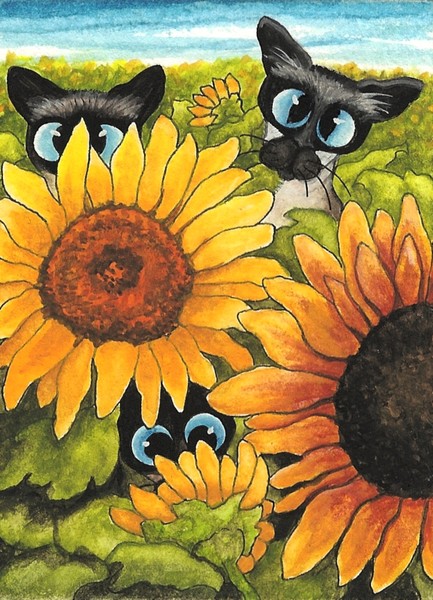 Siamese & Sunflowers