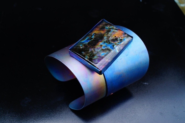 Wearable Art Anodized Titanium Bracelet Art- Fashion- Bangle Bracelet. Mir Gomolka Art Studio Line