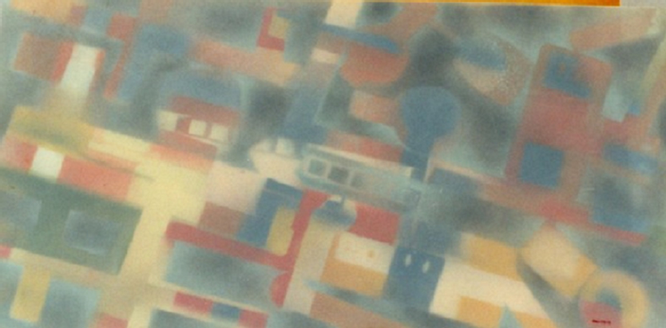 Honk Kong Harbor by night(c) 1985 Elton Houck./SPRAY PAINT/3X6FT LUCITE PANEL/from ELTONS TIME VAULT