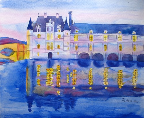 A Castel in a Summer Evening. Landscape of France.