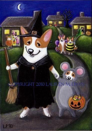 Pembroke Welsh Corgi Dog Painting HALLOWEEN