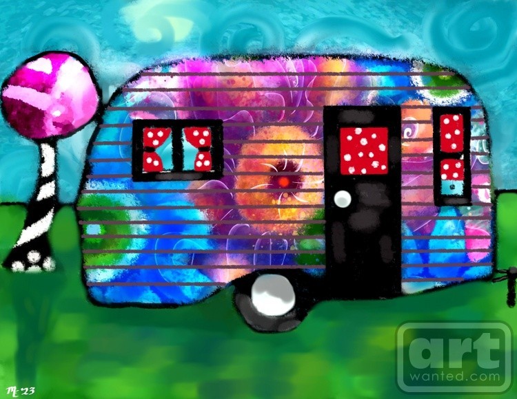 Whimsical Floral Vintage Camp Trailer