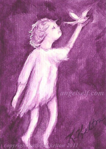 Violet Girl with Bird ACEO