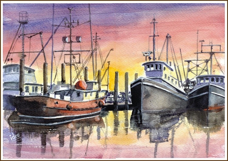 Fishing harbor at sunset