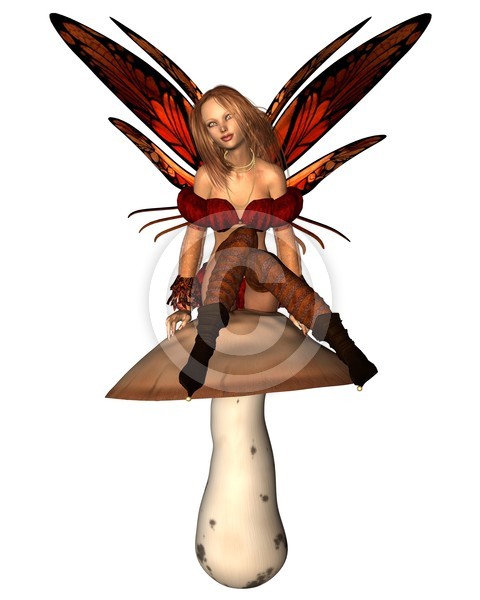 Autumn Fairy sitting on a toadstool