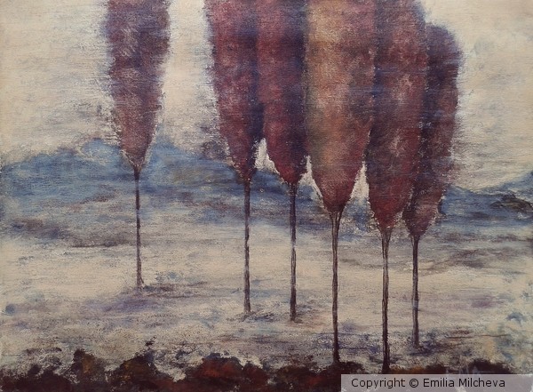 HONEST TREES, acrylic painting, 70x50cm