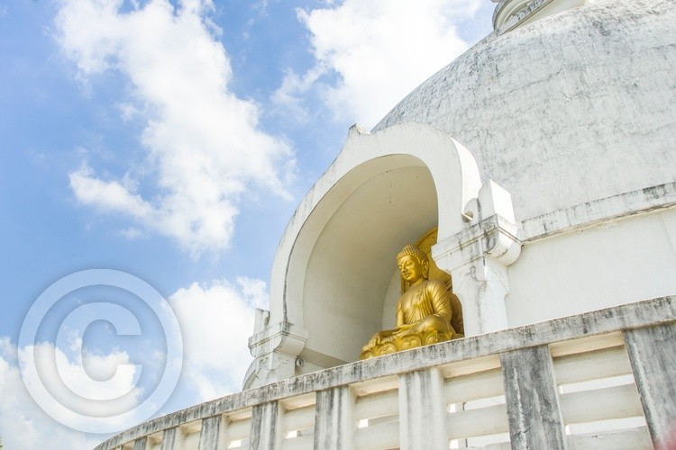 Side view of Gautam Buddha statue inside stupa