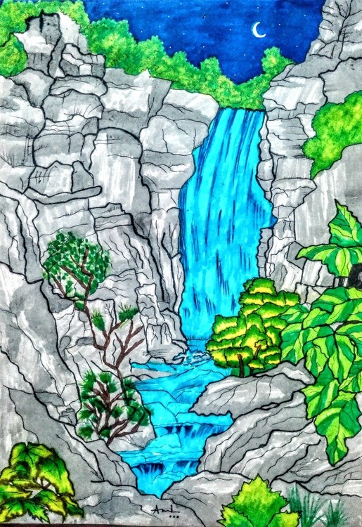 Water fall.. Brush pen.. Art.. 