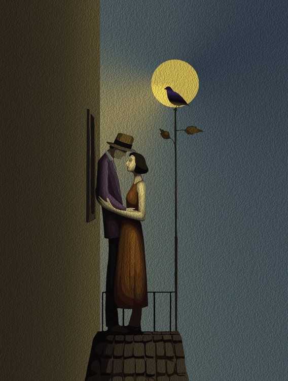 Romantic Moonlight Balcony – Vintage Noir Love