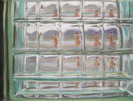 Man. Through Glass Brick
