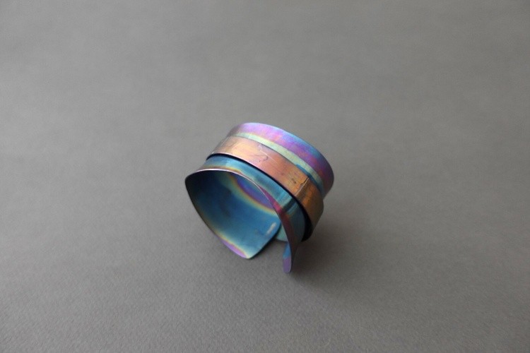 Wearable Art Anodized Titanium Bracelet Art- Fashion- Bangle Bracelet. Mir Gomolka Art Studio Line