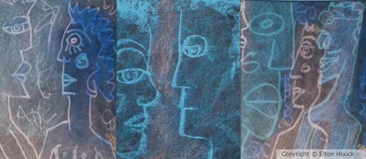 urban tribal,,(c) 1985 Elton  Houck..painted 3 parchment sheath pastels