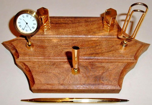 Mesquite Wood Desk Set With Clock