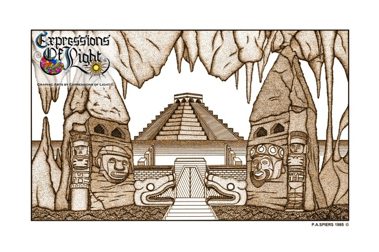 ExpoLight-Graphic-Arts-Aztec-Temple-1985-0001 (Pen-&-Ink-Sepia-SP)