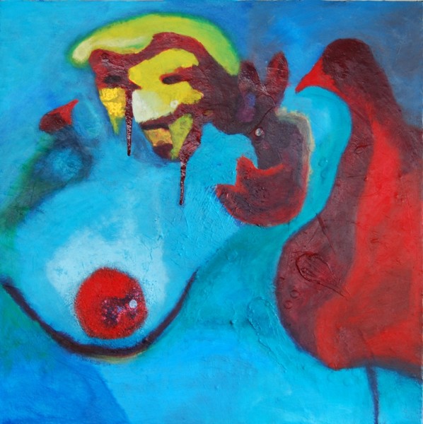 Hen, Egg and Painter, 50x50 cm