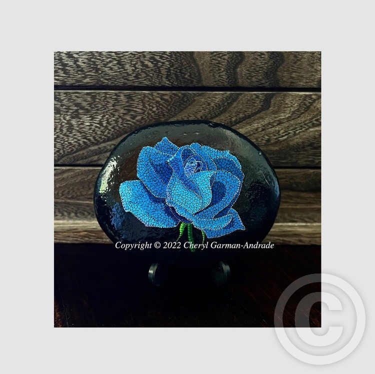 Blue Rose Dot Art River Stone