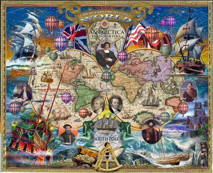 Old World Map of Explorers
