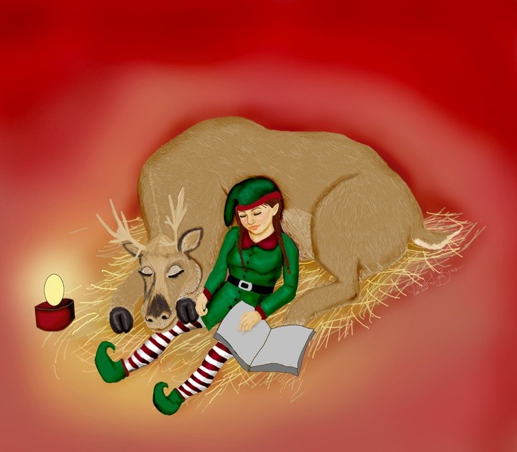 sleepy Elf with Reindeer