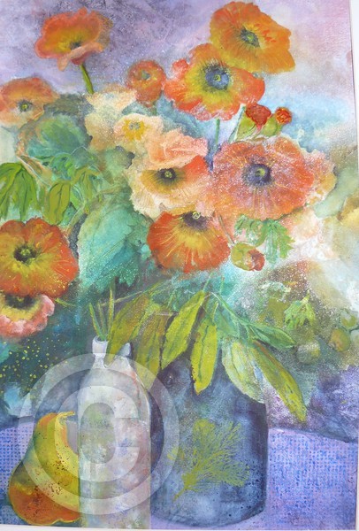 Poppies and a Pear