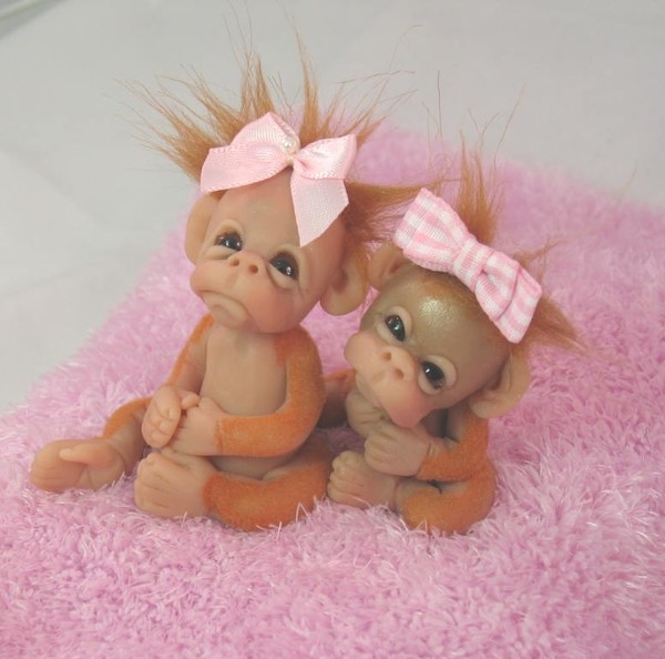 Orangutan Baby Twins Sculpture Clay by Becca Hanson | ArtWanted.com