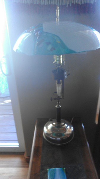 Fused Ocean blue lamp shade Coleman electric